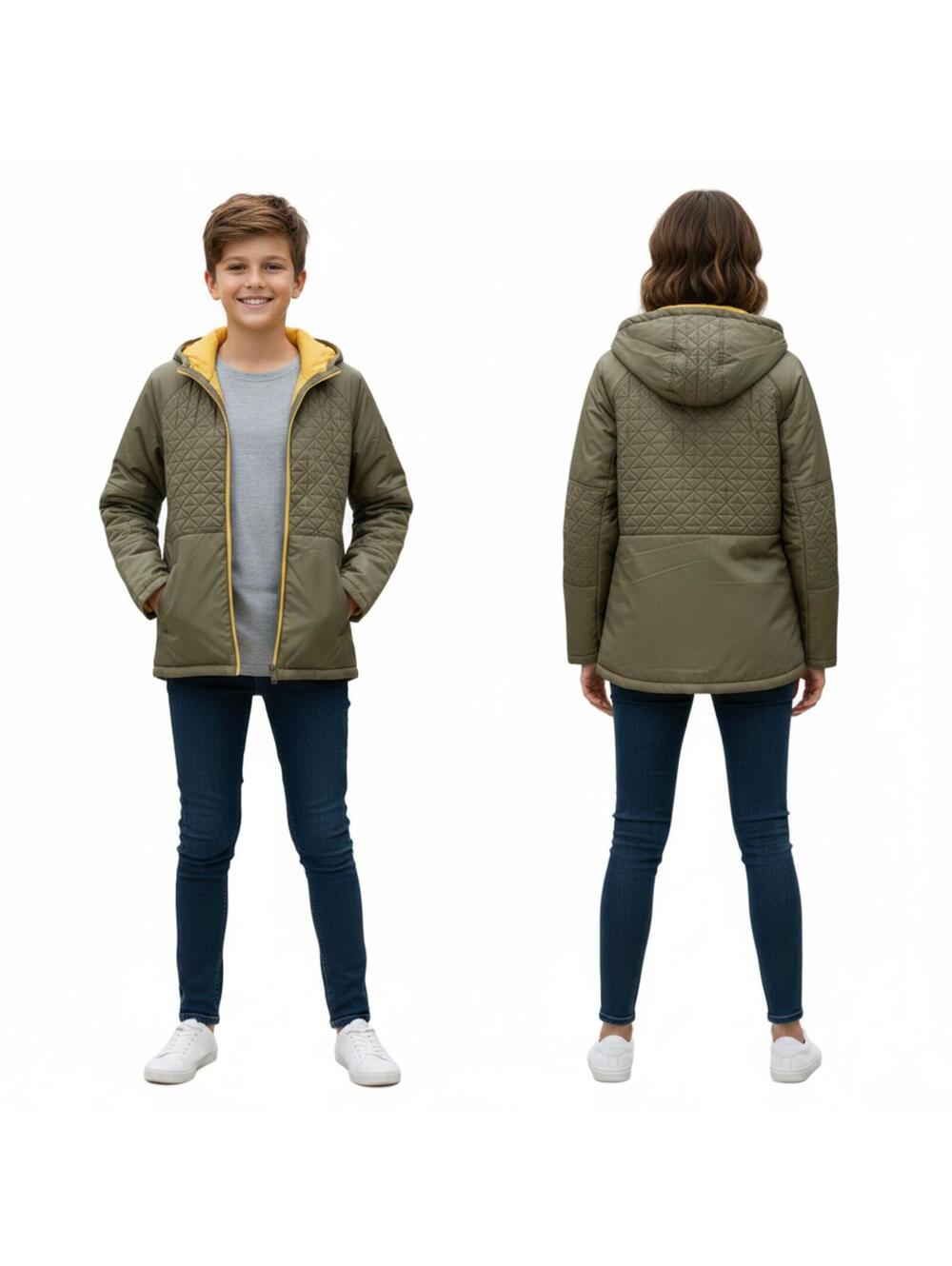 Hooded Puffer Jacket Quilted Lightweight Olive Green Coat